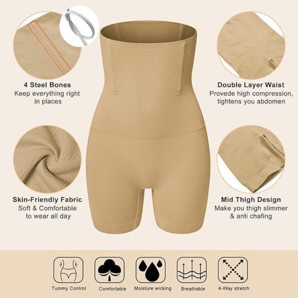 PAKNADA Women's Shapewear Shorts - High Waist Tummy Control Body Shaper - Picture 4 of 5